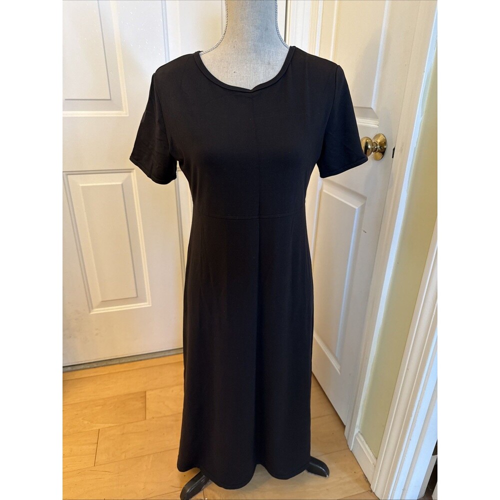 BLACK TRAVEL DRESS Travelsmith Long Black Spandex Shortsleeved Dress Size S